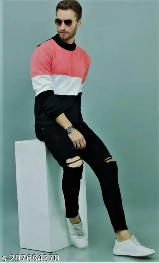 Black cotton blend knee-slit jeans with flaying men design, size 28/30/32/34/36 available