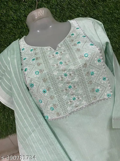 Teal and gold embroidered kurta set with matching dupatta