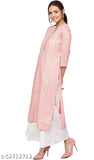 Peach printed rayon kurti set with palazzos, women's straight style for contemporary casual fashion