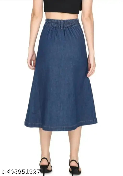 Denim long skirt for women and girls, solid navy blue