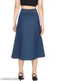 Denim long skirt for women and girls, solid navy blue