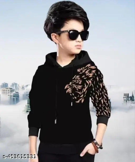 Kids Boys Hooded neck Pure Cotton Printed Regular Fitted T Shirt