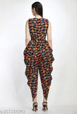Women's sleeveless printed maxi jumpsuit in crepe fabric, color-bleed resistant and sweat-absorbent, ideal for Indian festive events