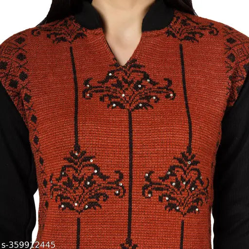 Woolen Kurta, maroon and black embroidery on chest and cuffs