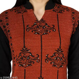 Woolen Kurta, maroon and black embroidery on chest and cuffs