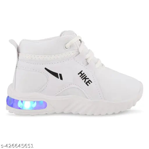White Nike casual sneakers with LED light up design, Velcro straps, and lace-up closure