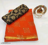 Chiffon MATKU saree with jacquard blouse, Indian printed zari woven net on free size mannequin (Saree length: 5.5m, Blouse length: 0.8m)