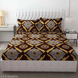 Elastic fitted cotton bedsheet with 2 pillow covers, superfine quality in ethnic motifs, ideal for adult summer use on a double/king-size mattress, made in India (VOMZER)