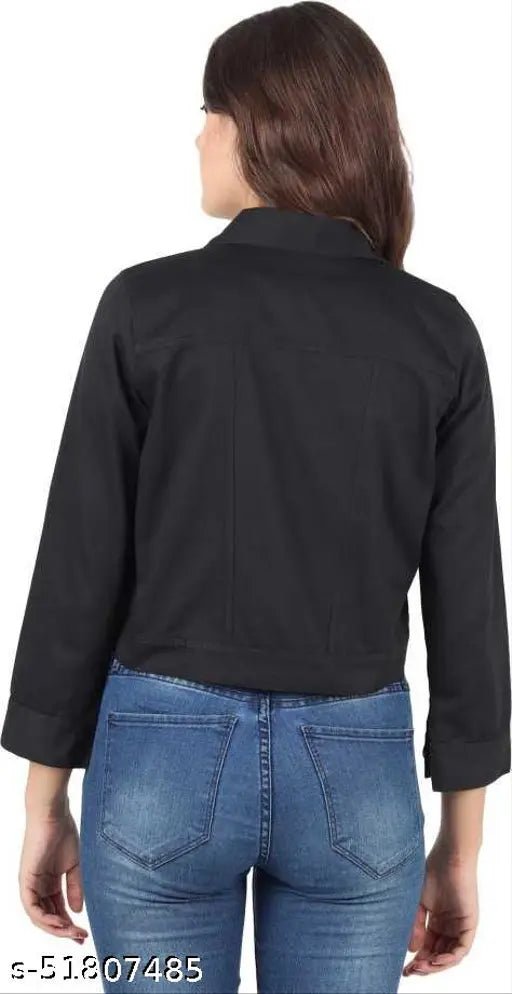 Cotton blend three-quarter sleeve waistcoat for women, solid pattern, Indian-made fashion jacket on hanger