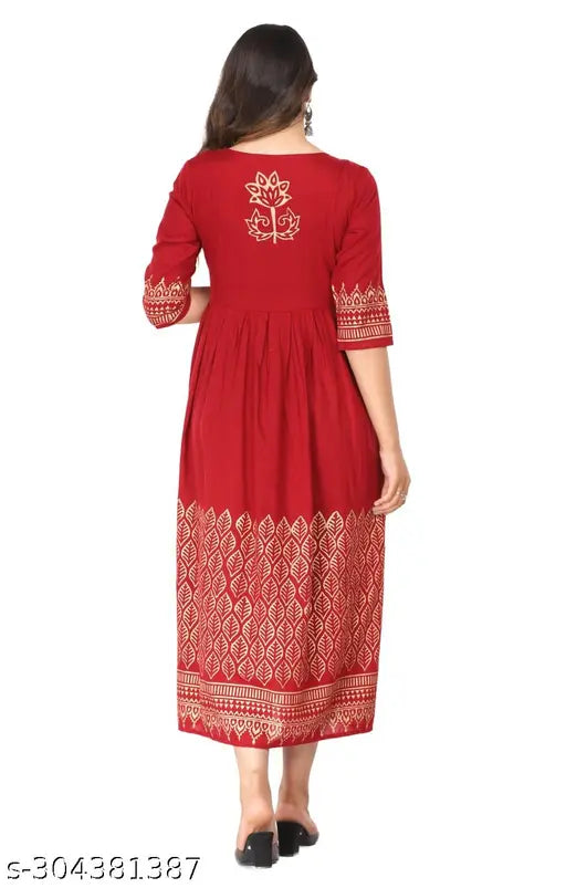 Rayon, maroon, anarkali kurti