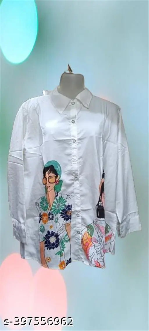Pinkberry oversized crepe fabric printed shirt for women/girls - loose fit, relaxed fit, long sleeves, perfect for jeans or leggings