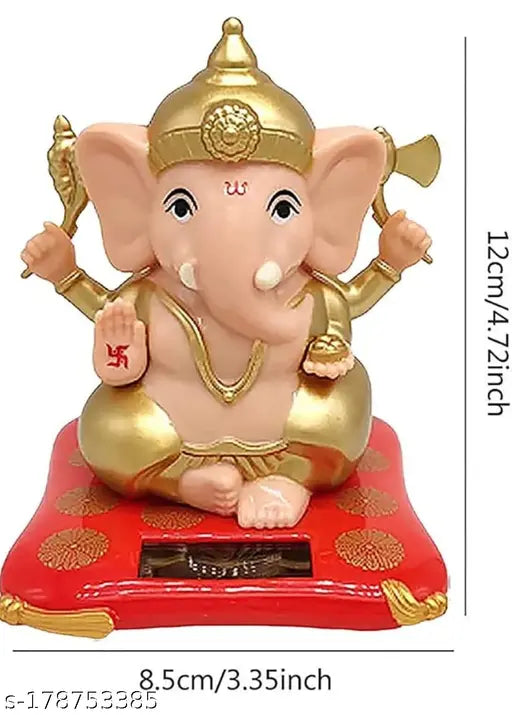 White and red plastic solar-powered hand shaking Lord Ganesha statue for car dashboard and office decor, ideal spiritual gift for growth, success, and good fortune