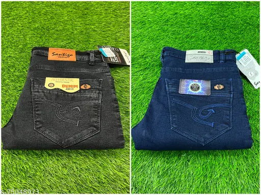 Made-in-India Combo Jeans for Men - 2 pack of high-quality denim with soft and stretchable fabrics. Long-lasting, comfortable, and stylish men's jeans from the Indian brand DENIM. Sizes available: 30 (L:42in, H:30in), 32 (L:42in, H:32in), 34 (L:42in, H:34in), 36 (L:42in, H:36in), 38 (L:42in, H:38in)