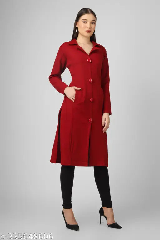 Long red kurta with collared neck