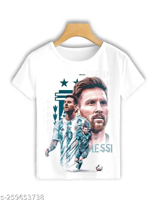 Polyester football t-shirt set featuring Cristiano Ronaldo and Messi prints, short sleeves, available in M, L, XL, XXL - India origin
