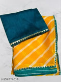 Teal georgette lehenria saree with yellow borders and embroidery