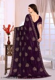 Black, Embroidered Georgette Silk Sari with Floral Pattern