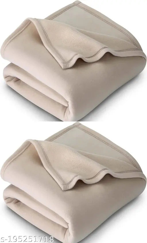 Cream polar fleece single bed blanket combo pack, ideal for mild winter, made of 400 thread count polyester wool from N G Products