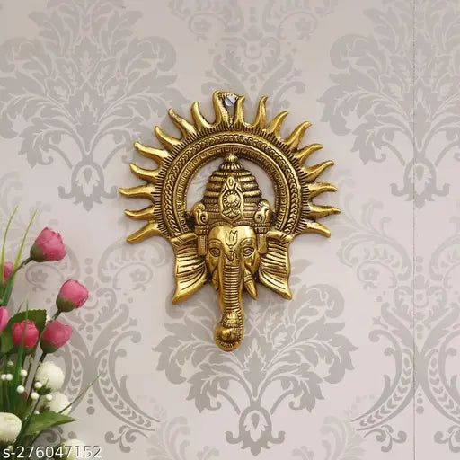 Metal Ganesh Kiran wall idol, Vastu-friendly for home, temple, office, gifting; 19x3x22.5 cm size, Indian origin