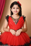 Red and black modern girls frock, short sleeve, embellished borders