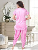 Soft satin Ankona Patiala nightdress set, comfortable sleepwear for women, free size