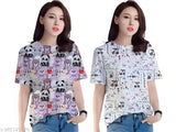 Two oversized graphic t-shirts with cute cat faces in vibrant colors on white fabric. Offer valid until 2nd June