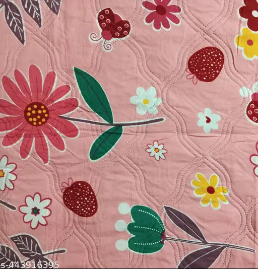 For the image, a suitable SEO-friendly ALT TEXT could be: "Double bed reversible dohar quilt in pink and white fabric with floral pattern, zip closure, perfect for travel or at home