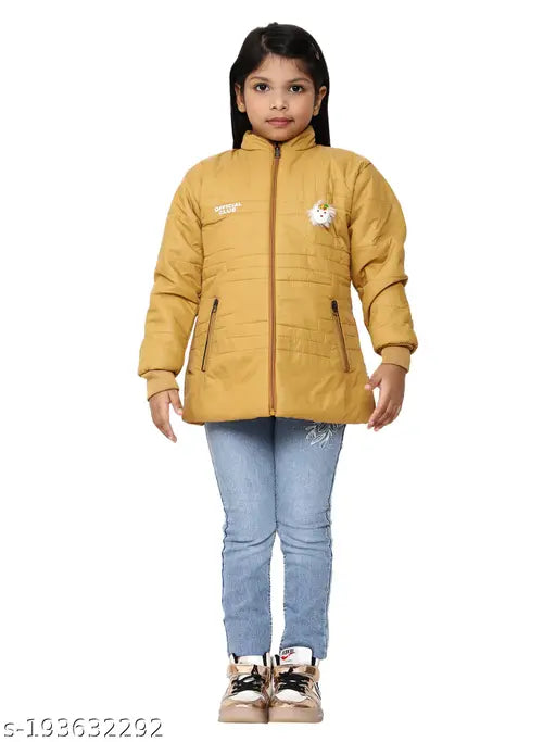 Cute girl in funky jacket, bright yellow with black lining and trim