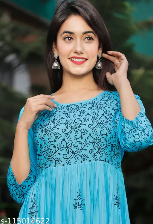 summer wear cotton Anarkali kurti for women, long dress in printed design, suitable for maternity and various occasions