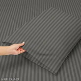 Grey Glace Cotton feel stripe flat sheet (90x100 inches) with 2pc king size pillow covers, premium quality for adult summer use, soft & trendy, long-lasting, reversible, easy wash. Made in India