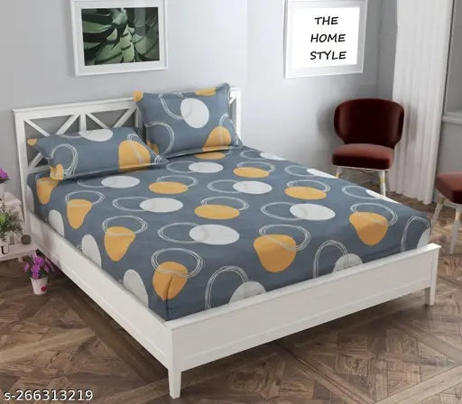Cotton, geometric-print Sai Fab® fitted bedsheets & 2 pillow covers for summer - ideal for adults, pack of 1
