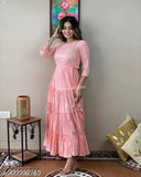 Rayon embellished anarkali pink gown with three-quarter sleeves, India origin