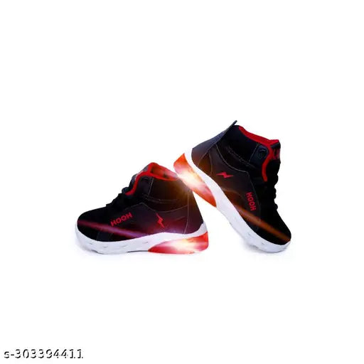 BlackRed LED light canvas shoes for kids (ages 0-5), featuring textured net pattern and memory foam insole