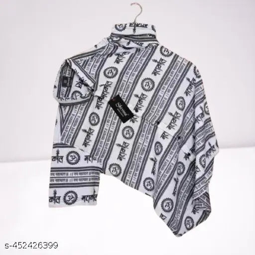 Cotton MAHAKAAL Kurta with OM print, short-sleeved, XL size from India (length: 28.5 in)