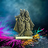 Oxidized gold Hindu God Radha Krishn metal statue, 5cm x 6cm car dashboard idol for home decor or religious use