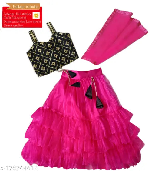 Taffeta silk and net lehenga-choli set for toddlers (12-8 years), floral embroidered, Indian origin