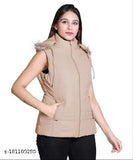 Nylon sleeveless women's winter jacket, solid pattern, warm for L size (42in bust, 27in length)