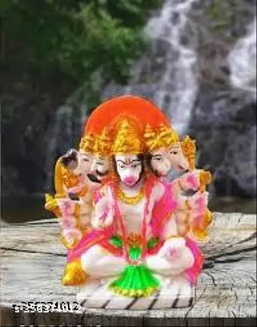 Multicolor Panchmukhi Hanuman polyresin statue for home/office pooja, vibrant and washable, measures 10cm (L) x 14cm (H) x 7cm (B), ideal for Vastu and gift items, Indian-origin