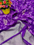 Trendy new chiffon printed saree, single free size Indian handloom with net-patterned chiffon running blouse on mannequin
