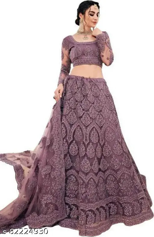 Indian Chikankari embroidered net Lehenga Choli set with stone work, free size, 44 inch waist