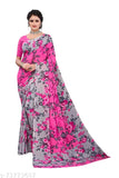 Pink and gray floral saree with blouse piece