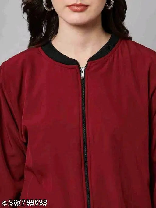 Solid polyester NSLycra jacket for women - Long sleeves, size S (34in bust, 18in length), made in India