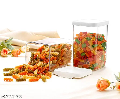 Clear plastic storage kitchen jars containers set of 12 white 1100ml