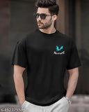 White printed down shoulder T-shirt for men by Daiki, cotton, short sleeves, size M (38" chest, 27" length), made in India