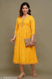 Printed Rayon Yellow Anarkali Kurta for Women haldi dress, vibrant pattern and comfortable fit