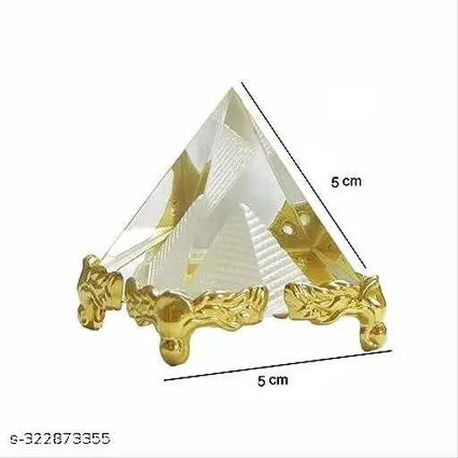 Clear crystal pyramid with stand for positive energy and meditation, Indian-crafted crystal glass art piece for home or car dashboard
