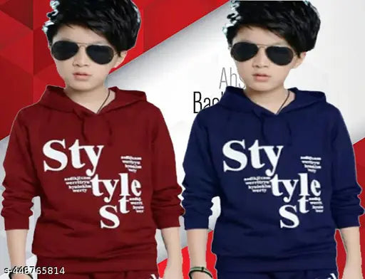 KIDS BOYS/GIRLS HOODED NECK FULL SLEEVES PRINTED T SHIRT,PACK OF 2