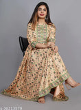 Light Peach Rayon Flared Kurta with 3/4 Sleeves, stylish printed Anarkali design for women's festive wear, India origin