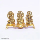 Metal Ganesha-Laxmi-Saraswati Chowki with Diya set, 10cm x 18cm x 10cm, for home, temple, office decoration or gifting