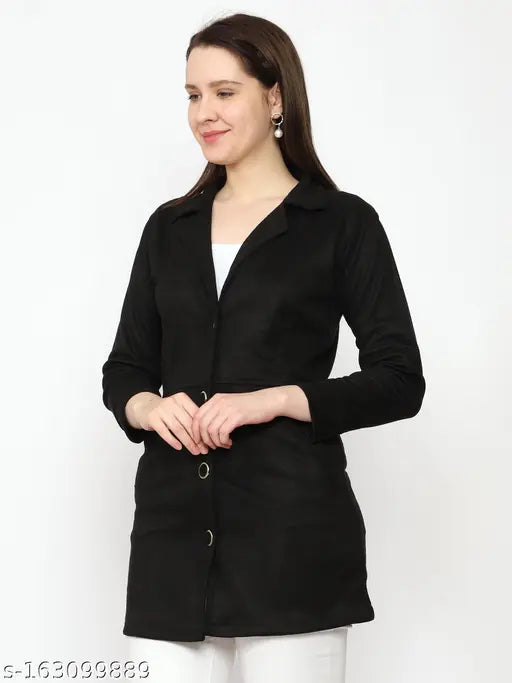 Woman wearing a black long-sleeve coat